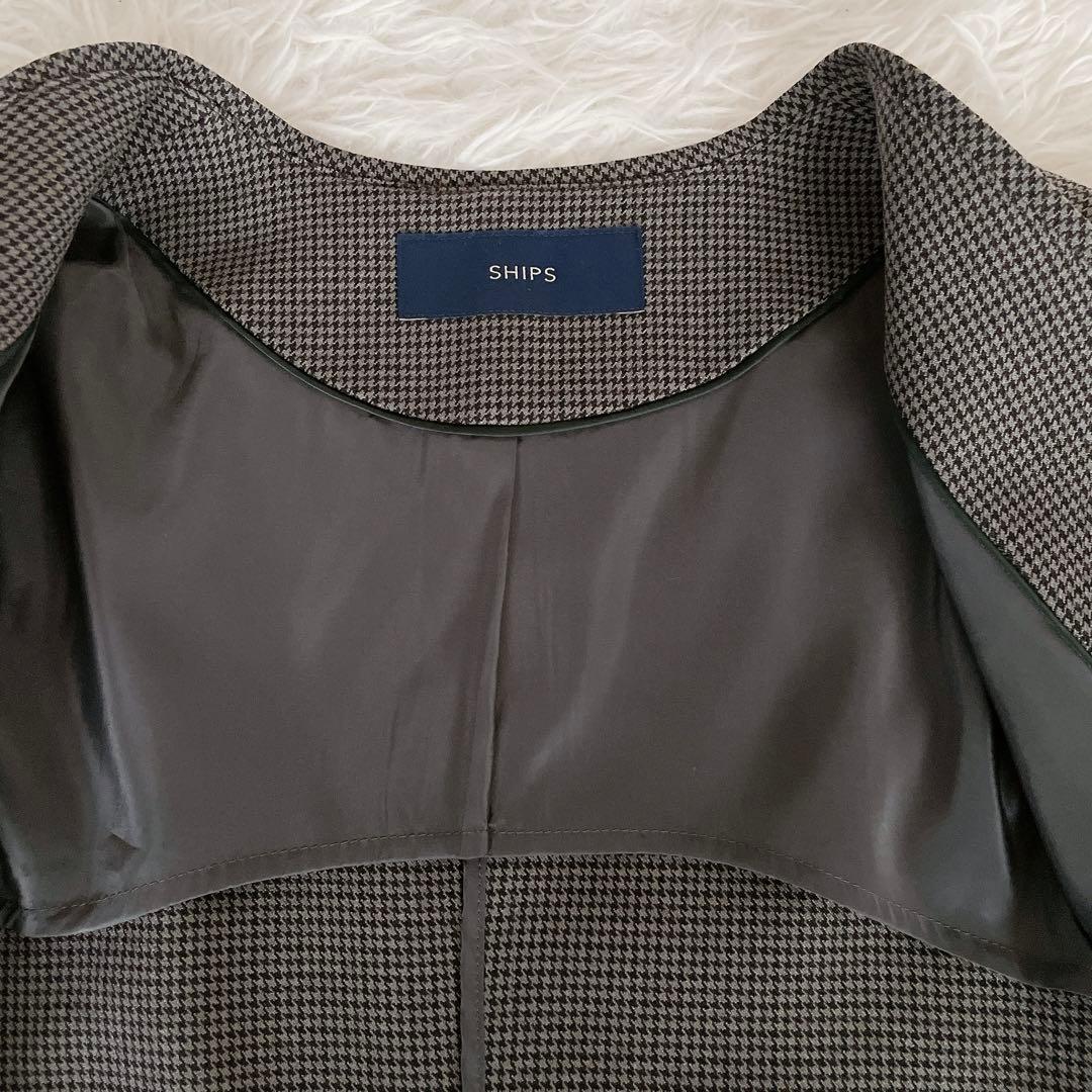 美品✨【シップス】ノーカラージャケットパンツセットアップ チェック ダークグレー