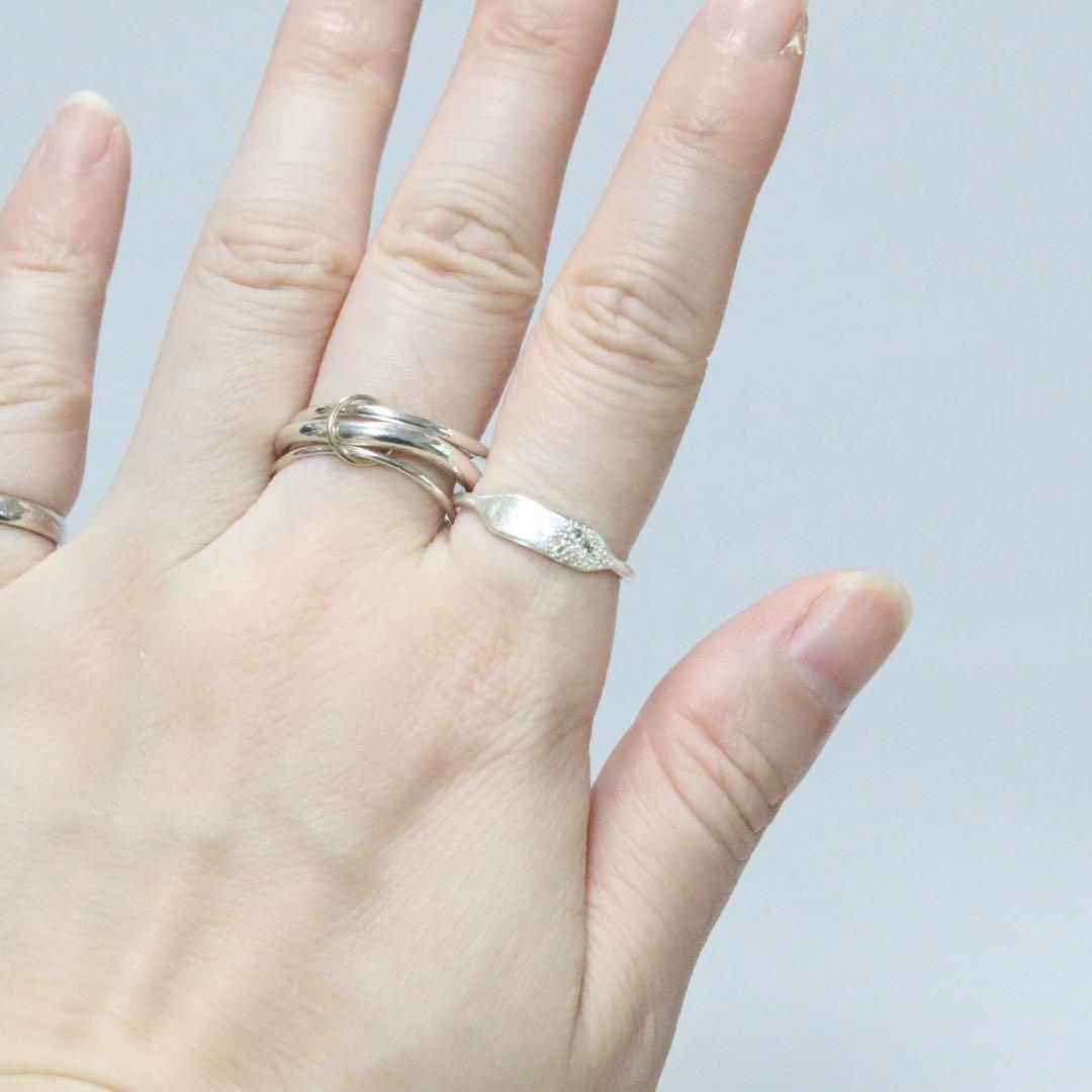 サファイアミル打ち留めシルバープレートデザインリング約12号