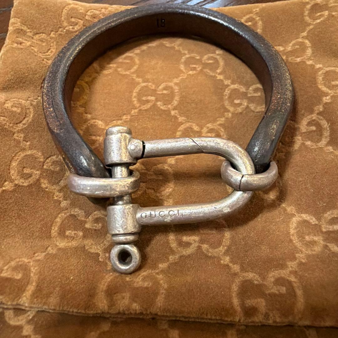 GUCCI グッチ ホースビットブレスレット シルバーレザー18号