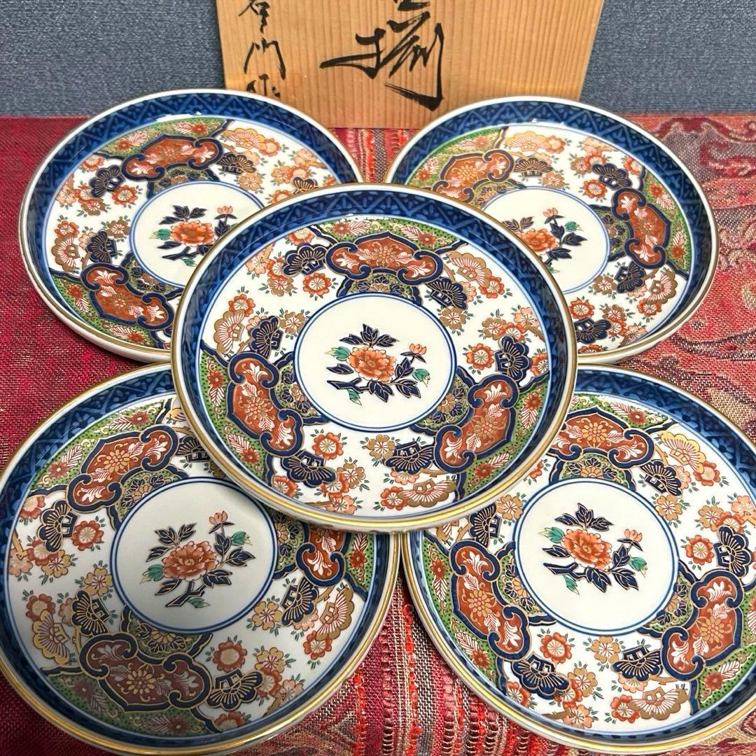 未使用　有田焼　弥左エ門作　古伊万里桜　銘々皿揃　（木箱入り）　取皿　平皿　５枚