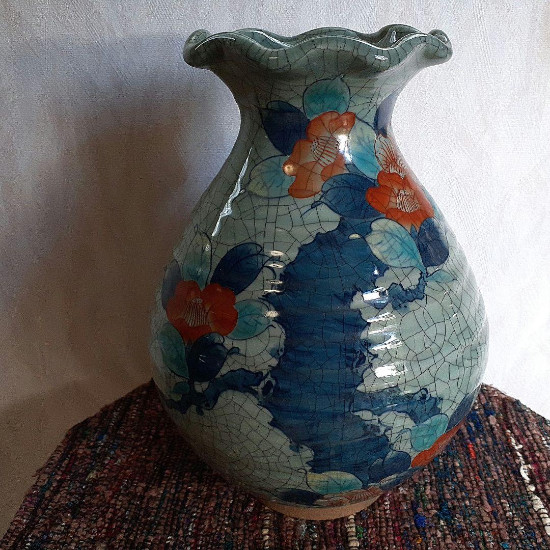 鍋島焼 川副青山 青磁 貫入 花瓶 壺