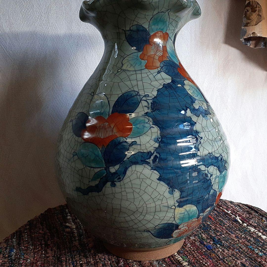 鍋島焼 川副青山 青磁 貫入 花瓶 壺