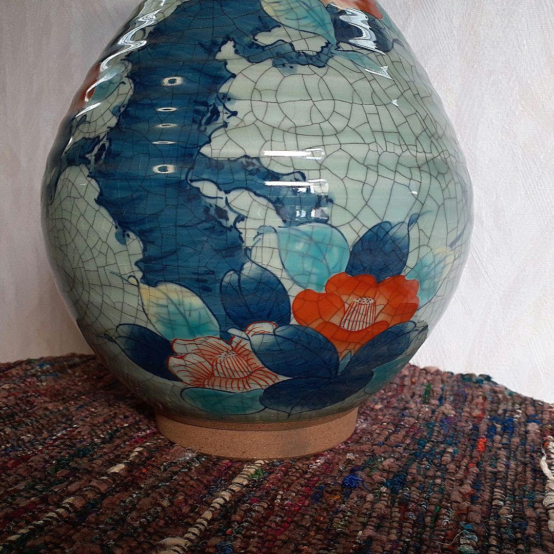 鍋島焼 川副青山 青磁 貫入 花瓶 壺