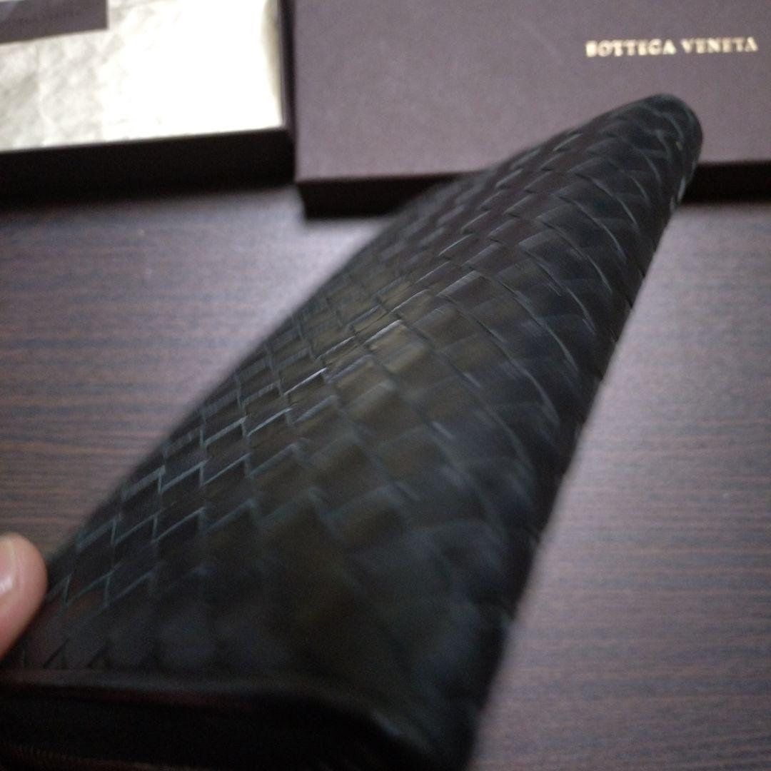 ラ*0様 BOTTEGA VENETA ブラックレザーラウンドジップ長財布