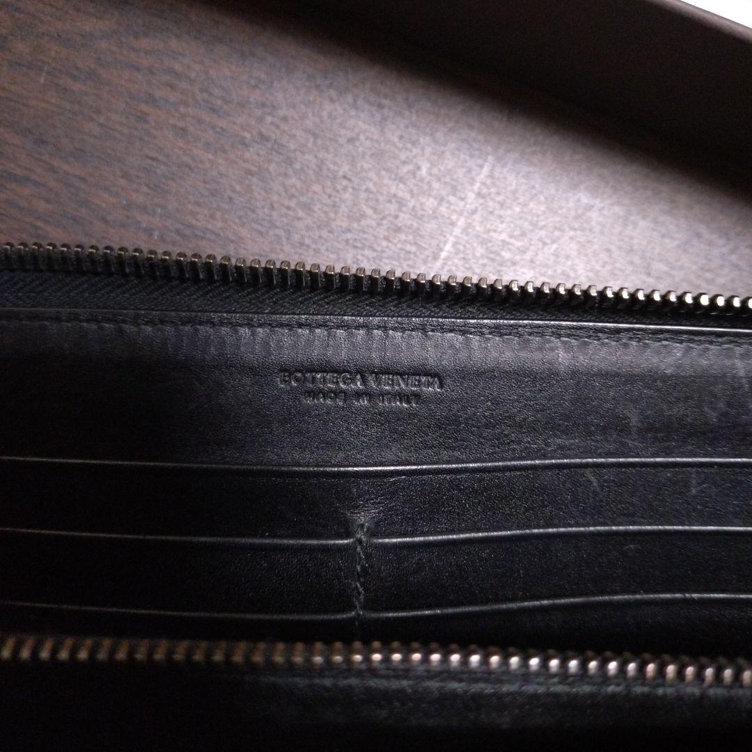 ラ*0様 BOTTEGA VENETA ブラックレザーラウンドジップ長財布