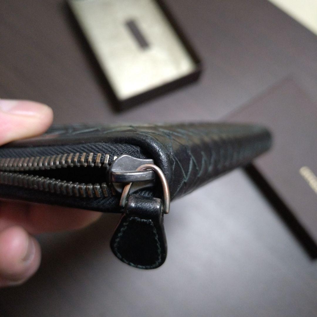 ラ*0様 BOTTEGA VENETA ブラックレザーラウンドジップ長財布