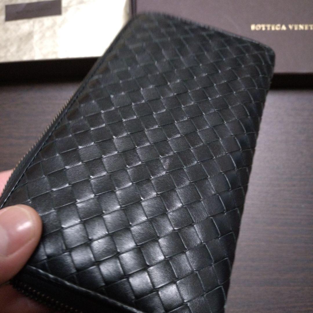ラ*0様 BOTTEGA VENETA ブラックレザーラウンドジップ長財布