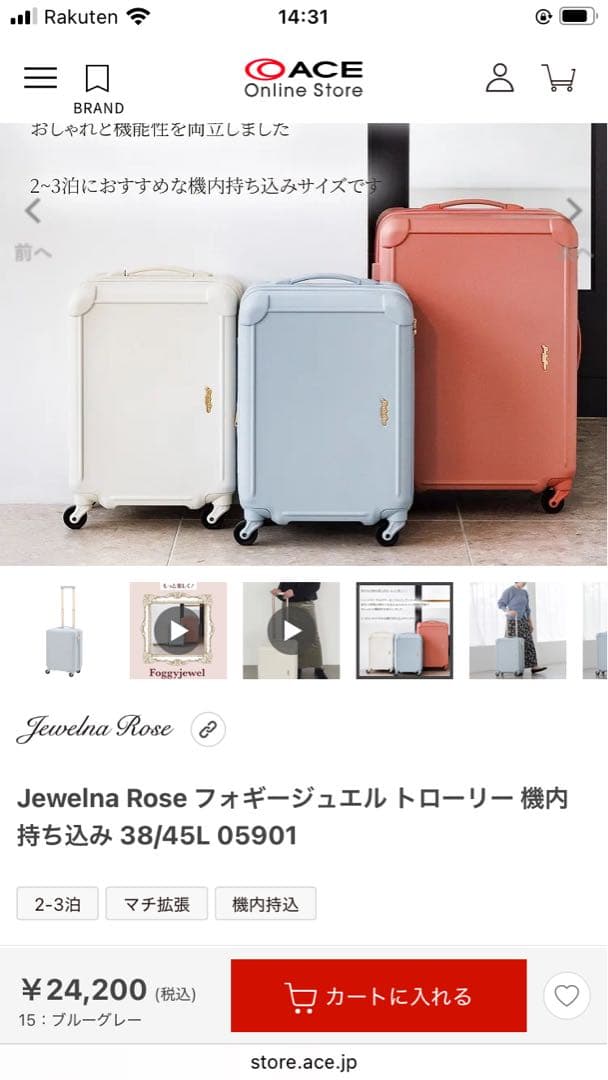 Jewelna Rose フォギージュエル トローリー 38/45L グレー