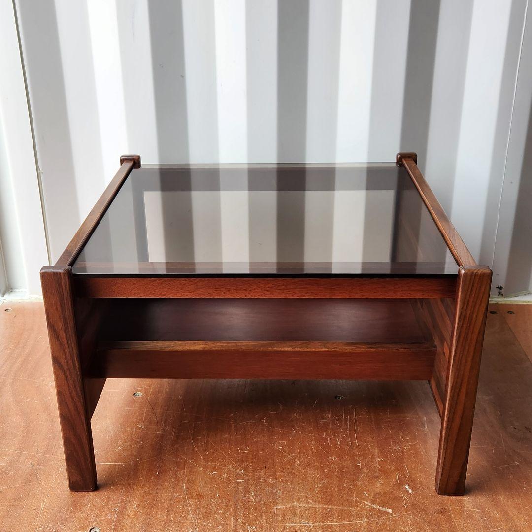 ヴィンテージ　コーヒーテーブル　ローズウッド x スモークガラス サイドテーブル