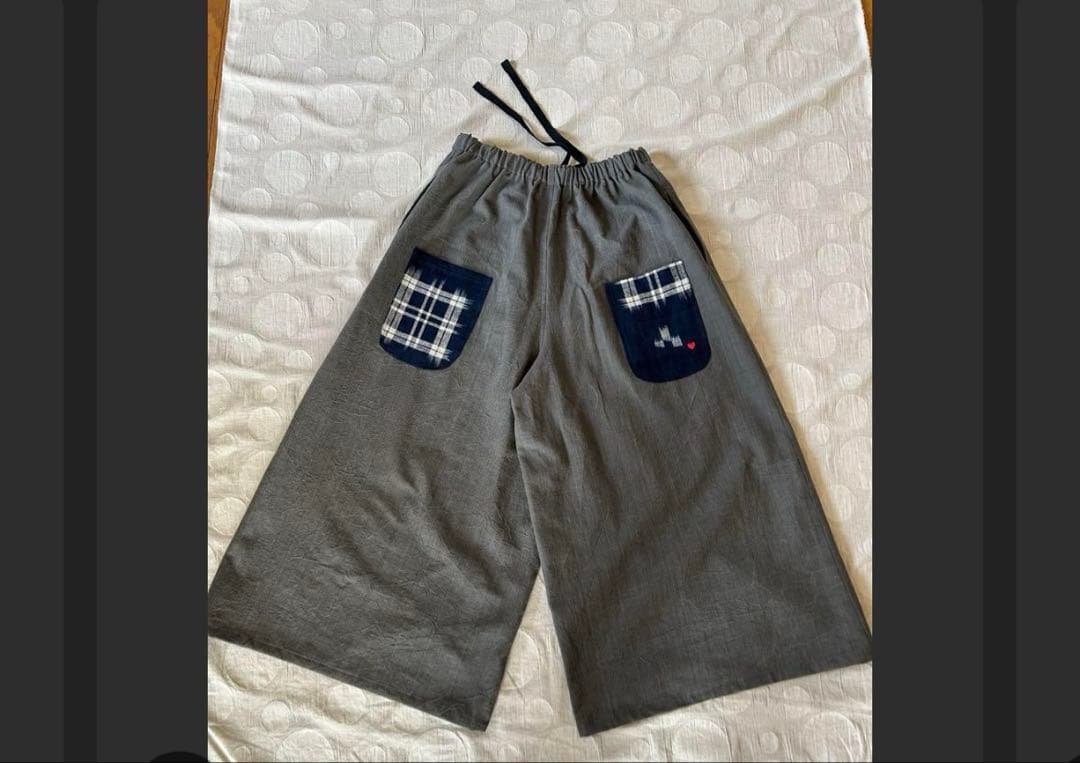 おまとめ専用です。藍染め絣　墨染め 国産生地　備後節織　ワイドパンツ