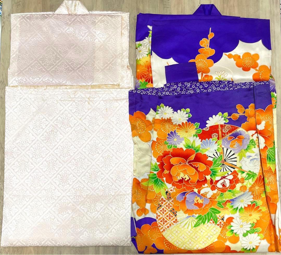七五三♡女の子　七歳　着物&小物セット　群青色　オレンジ