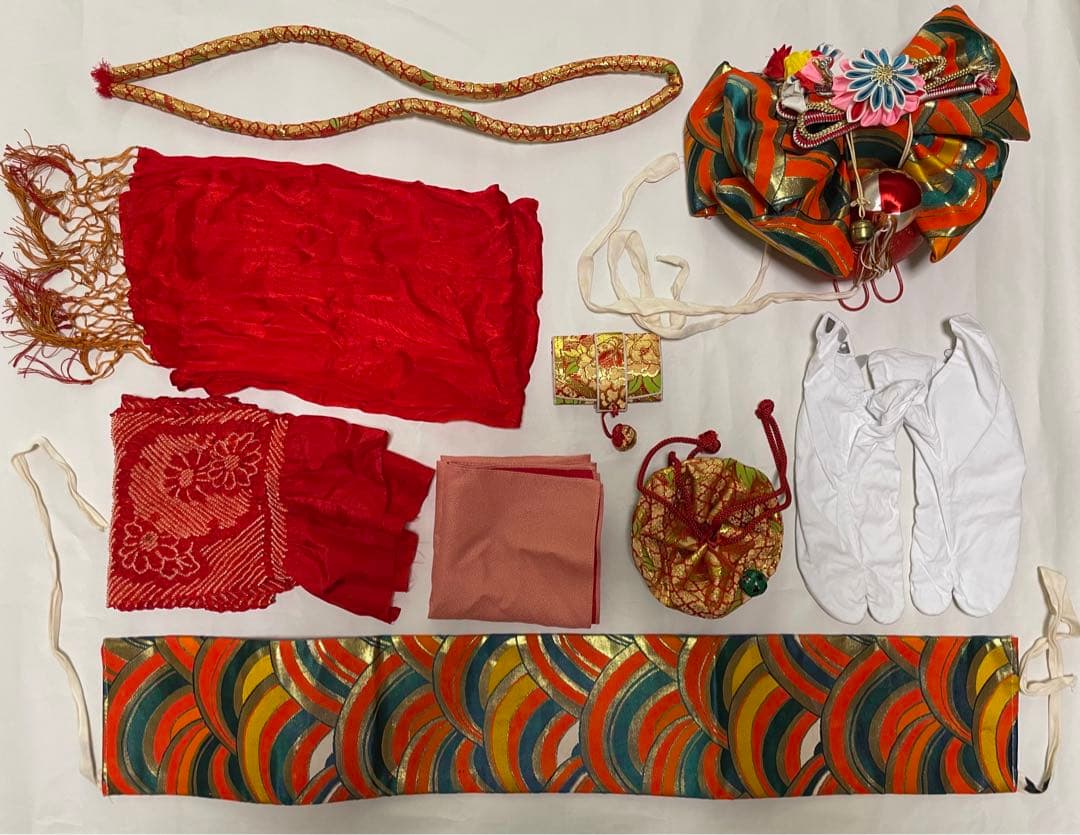 七五三♡女の子　七歳　着物&小物セット　群青色　オレンジ