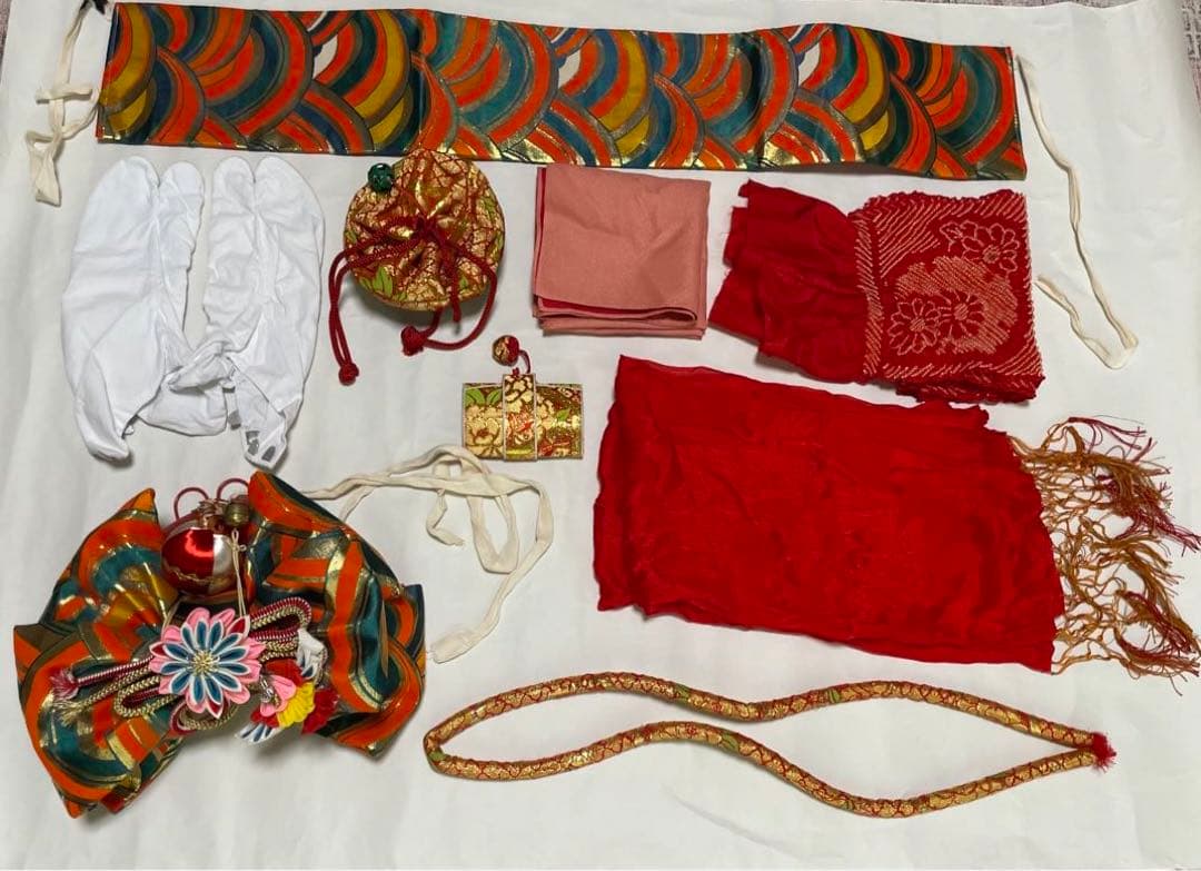 七五三♡女の子　七歳　着物&小物セット　群青色　オレンジ