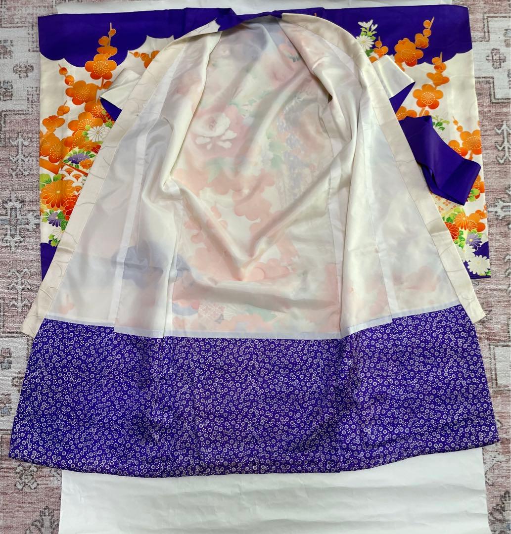 七五三♡女の子　七歳　着物&小物セット　群青色　オレンジ