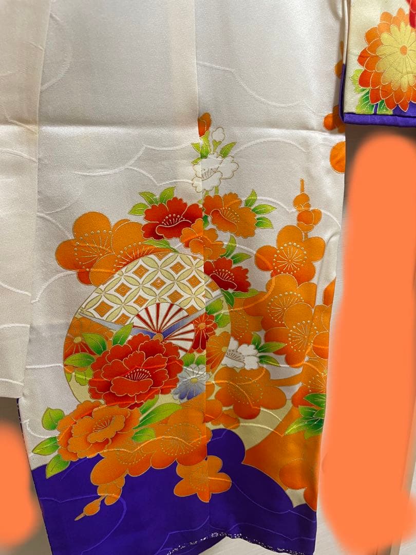 七五三♡女の子　七歳　着物&小物セット　群青色　オレンジ