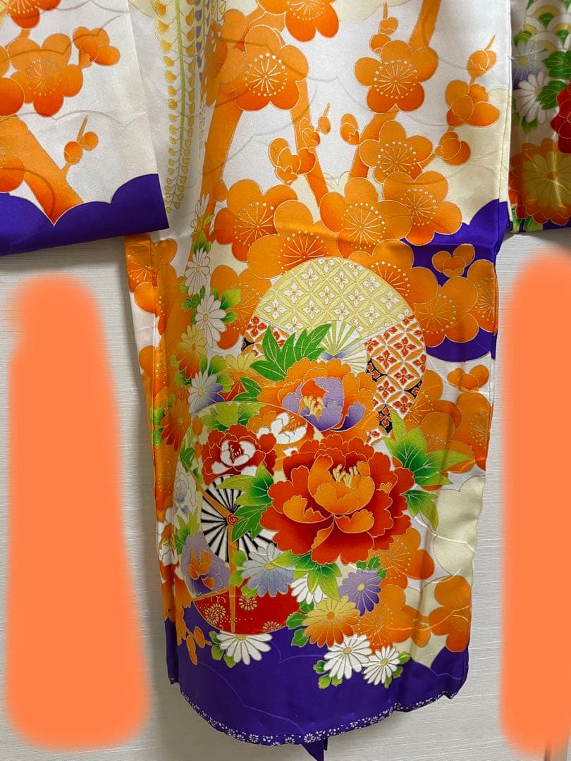 七五三♡女の子　七歳　着物&小物セット　群青色　オレンジ