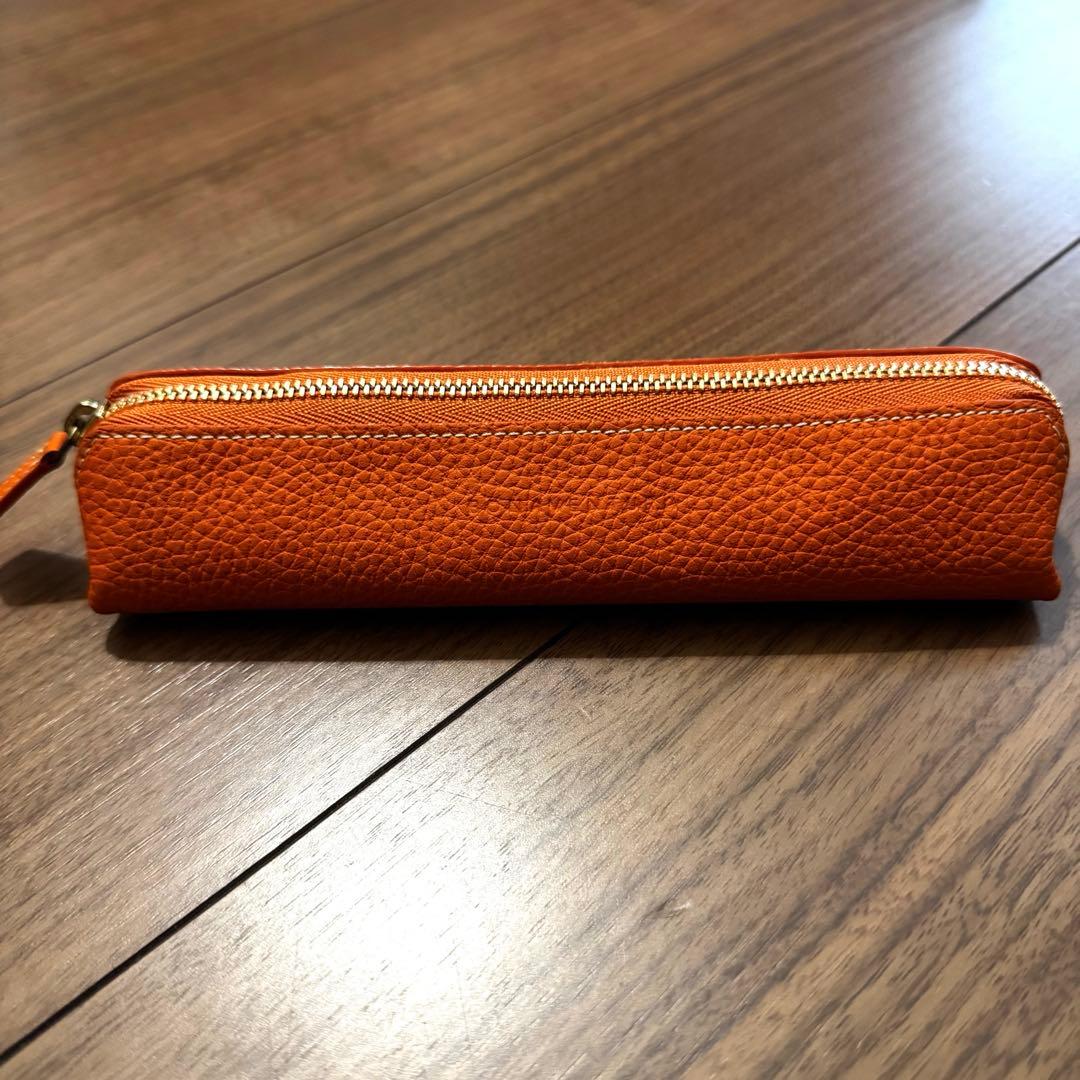 【美品】ボナペンチュラ オレンジ　レザーペンケース