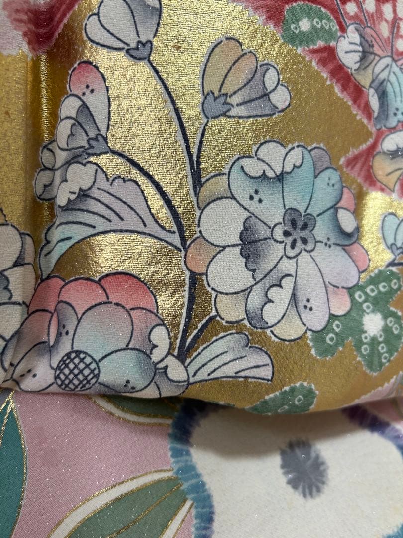 【 最終値下げ 】 豪華振袖５点セット！！　金通し　花柄　着物スキ倶楽部１９４
