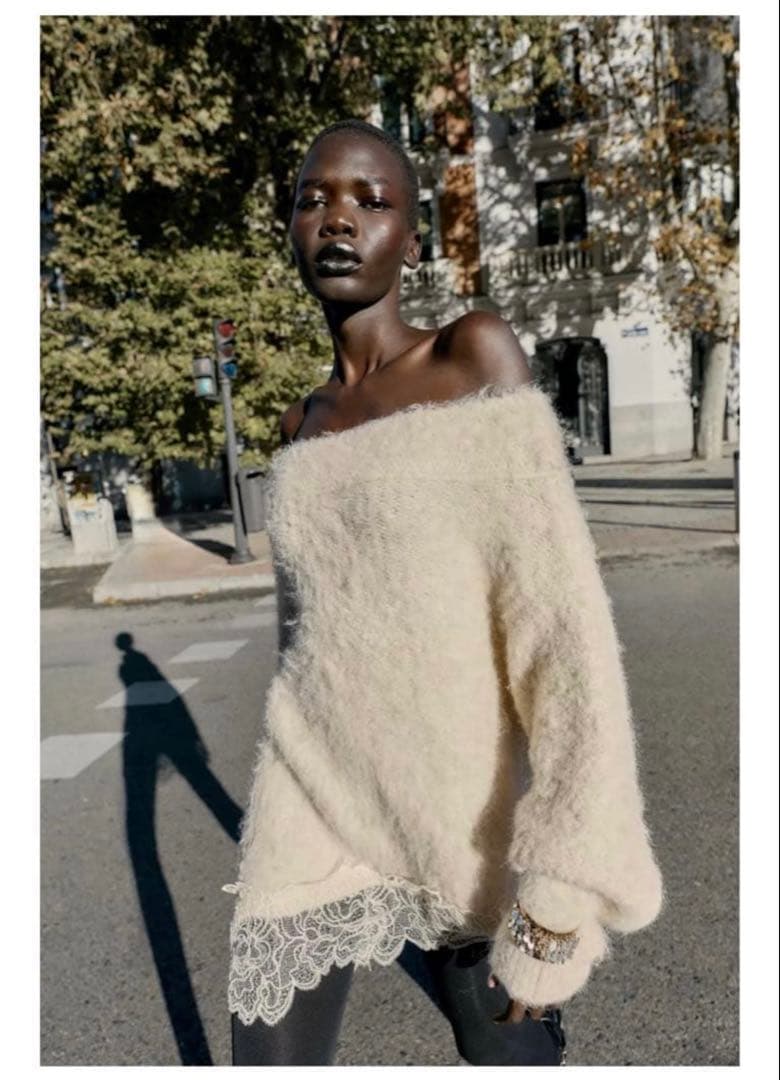 ZARA レースコンビニットセーター S エクリュ 未使用品