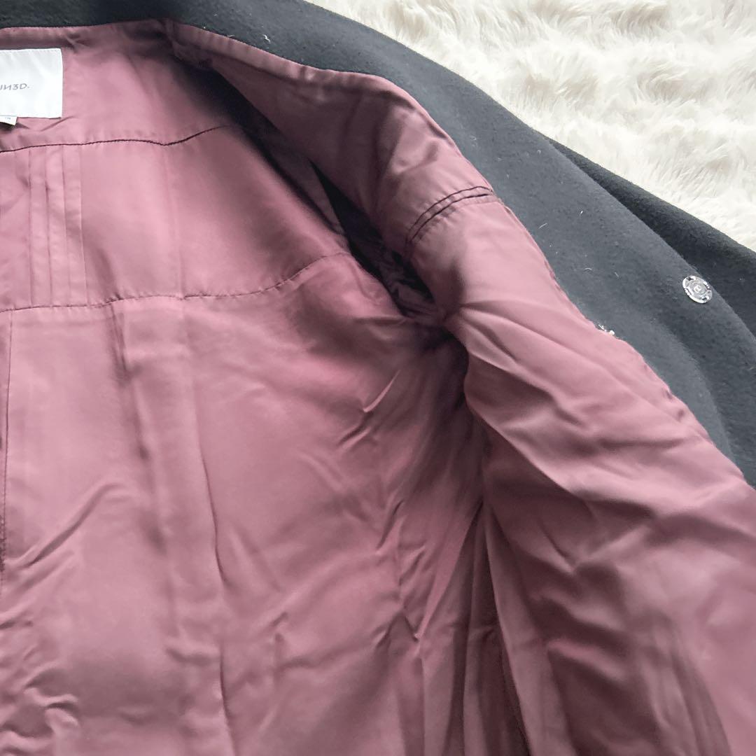 アンスリード★アシンメトリー　ブロッキング　コート　ノーカラー　ブラック