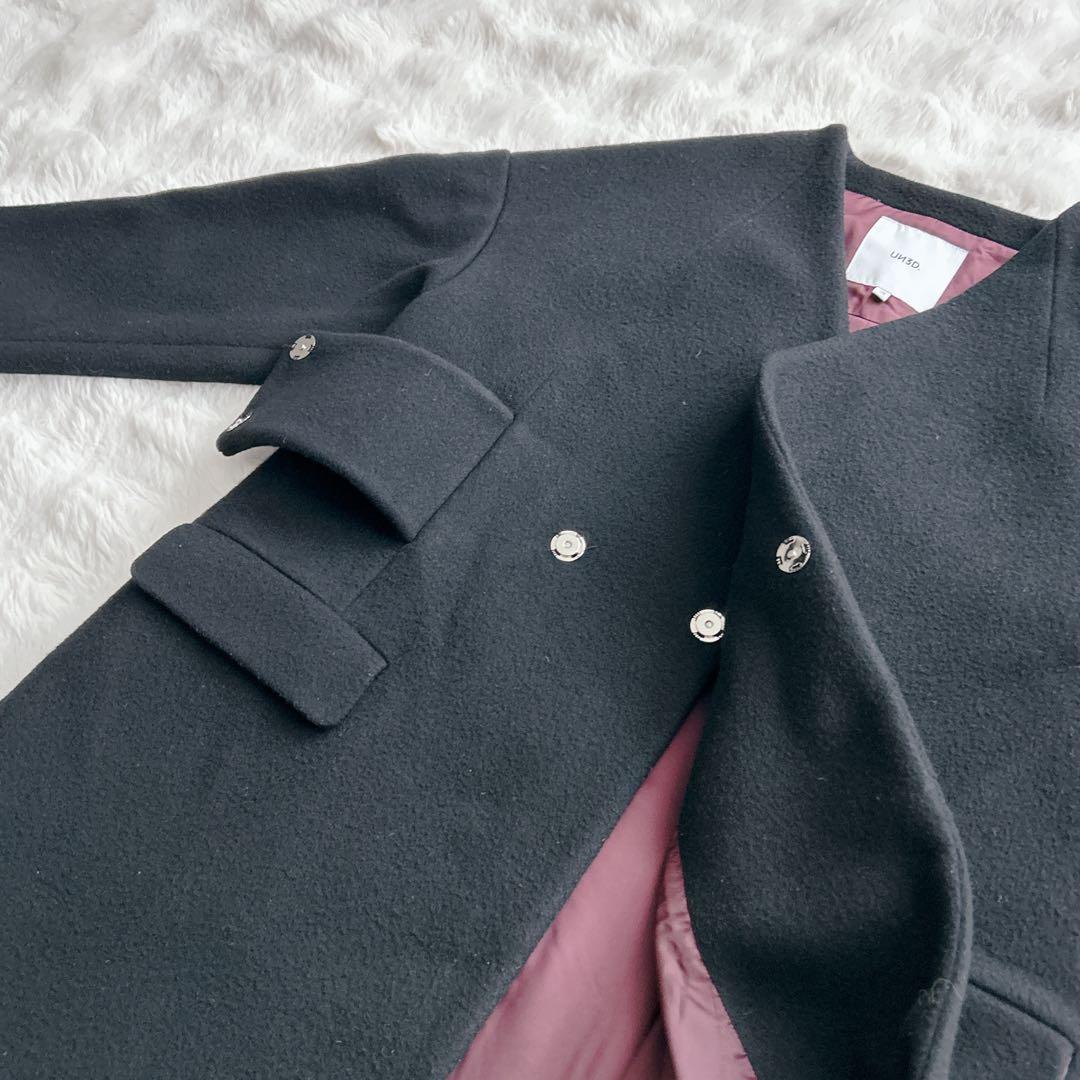 アンスリード★アシンメトリー　ブロッキング　コート　ノーカラー　ブラック