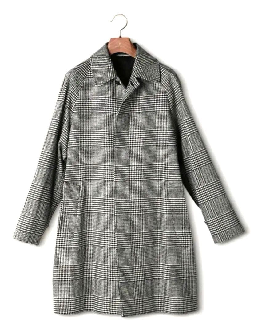 UNITED ARROWS グレンチェック ベルテッドバルカラー 毛100%