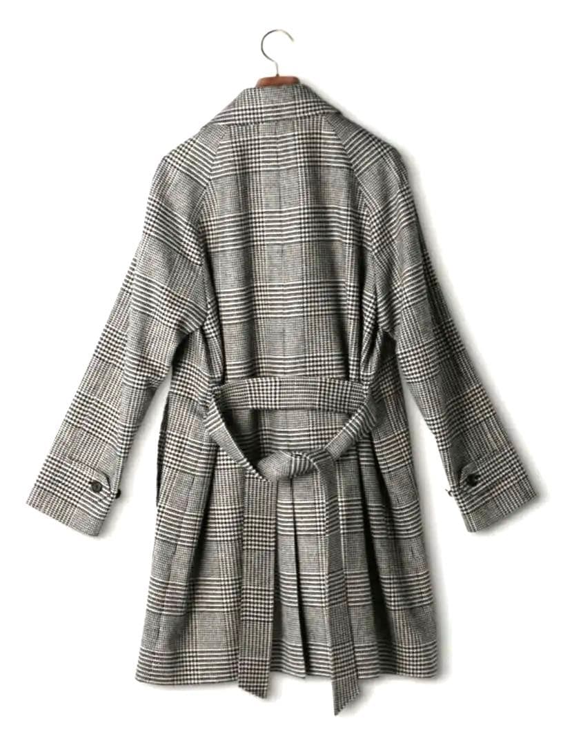 UNITED ARROWS グレンチェック ベルテッドバルカラー 毛100%