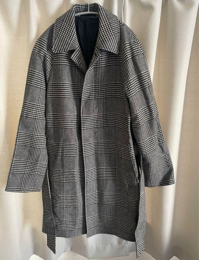 UNITED ARROWS グレンチェック ベルテッドバルカラー 毛100%