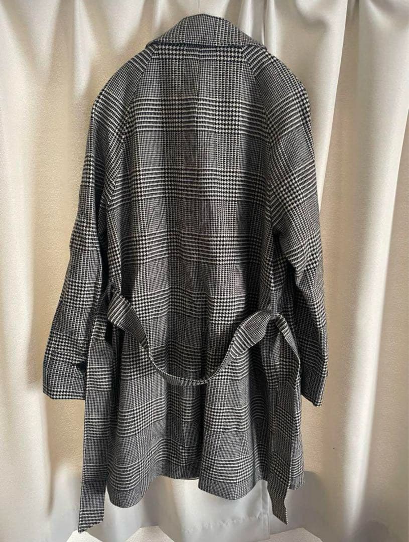 UNITED ARROWS グレンチェック ベルテッドバルカラー 毛100%