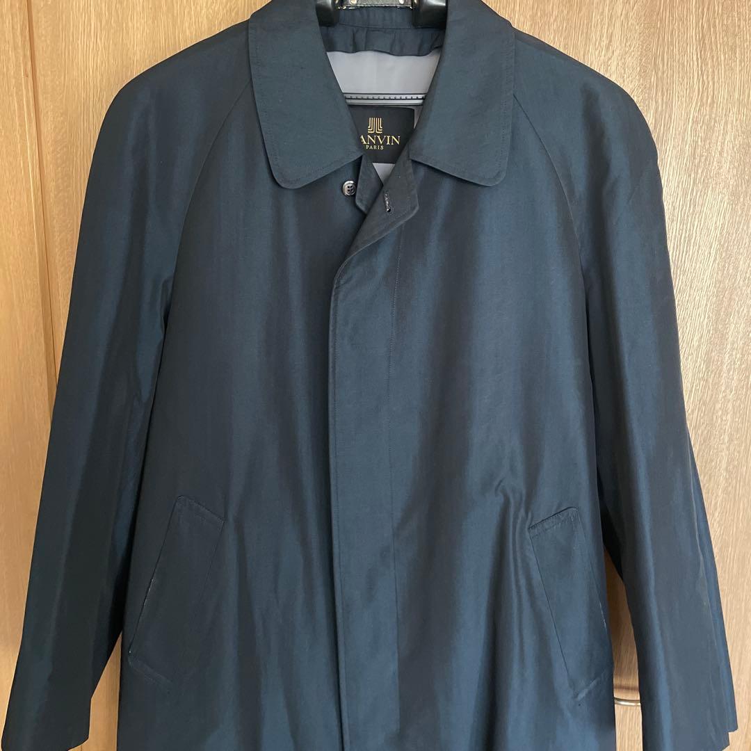 LANVIN ネイビー ステンカラーコート L ウール　シルク