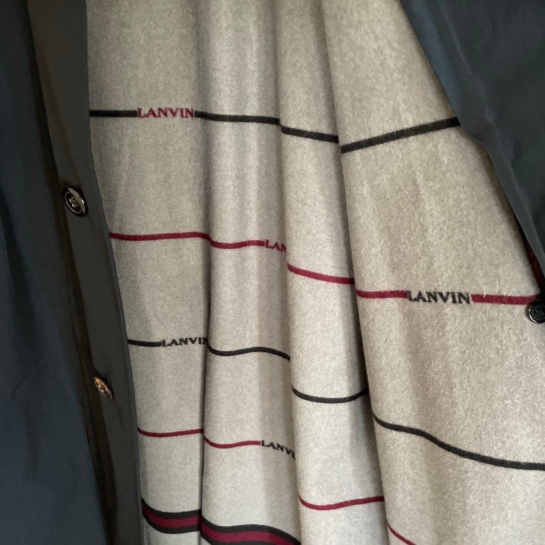 LANVIN ネイビー ステンカラーコート L ウール　シルク