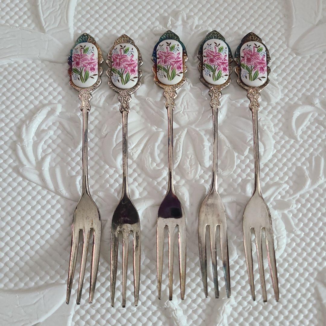 中古【 七宝焼 】銀メッキ 花 ローズ アンティーク 昭和レトロ フォーク