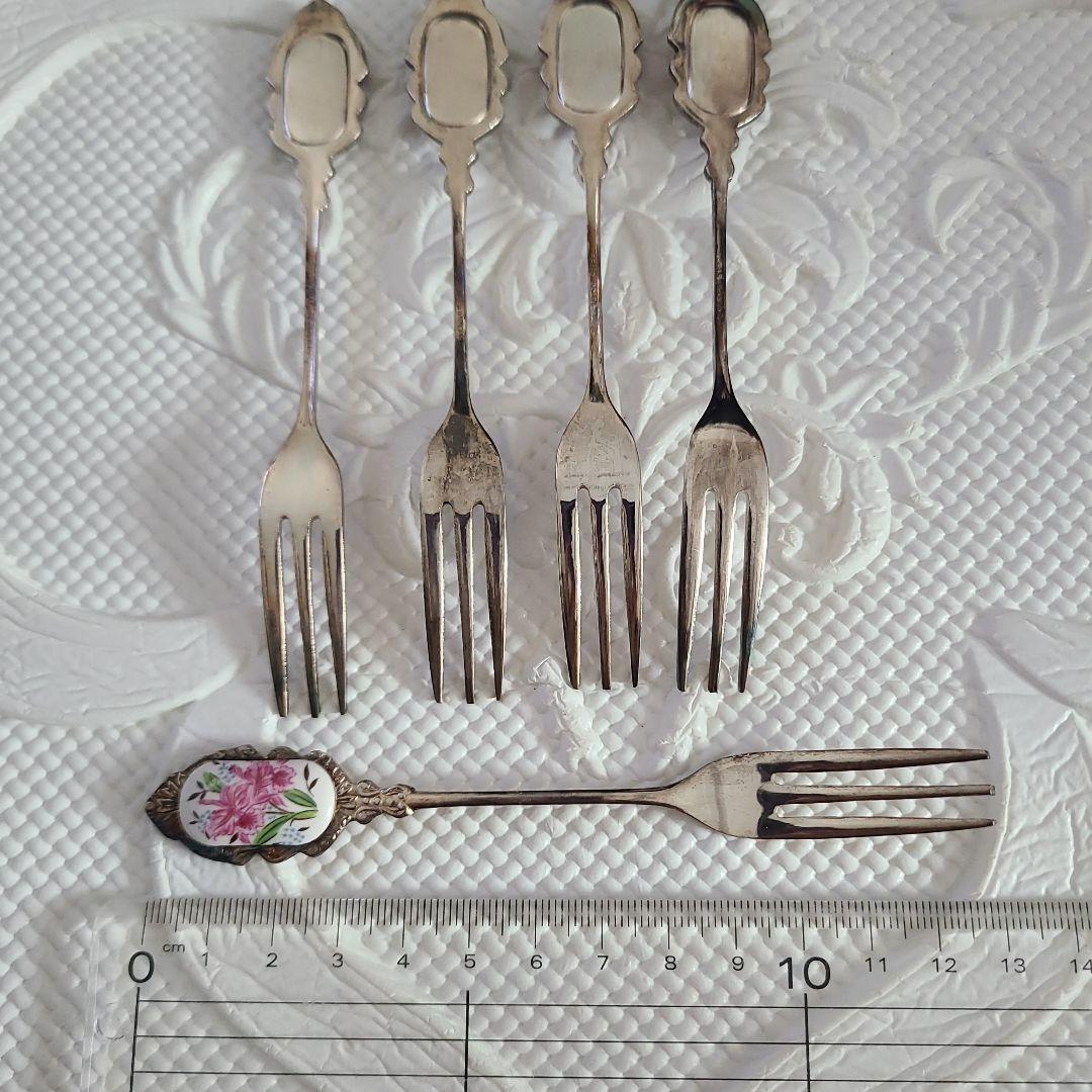 中古【 七宝焼 】銀メッキ 花 ローズ アンティーク 昭和レトロ フォーク