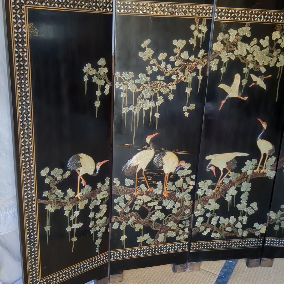 中国美術の螺鈿細工、 ４つ折り衝立