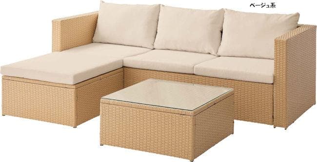 人工ラタンガーデンソファセット幅202cm カウチソファー テーブル（594）