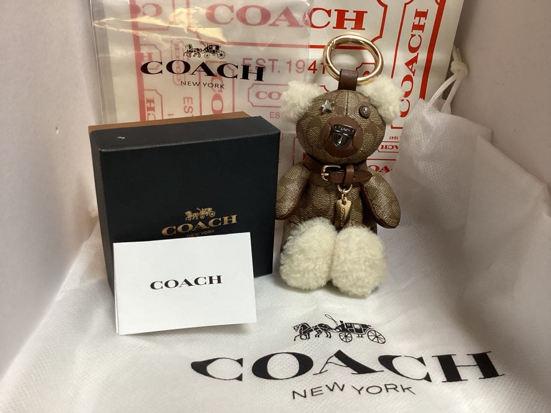 保存袋付き未使用美品コーチCOACH テディベアキーホルダー本物