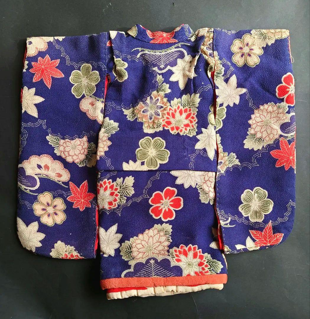 アンティーク　市松人形の着物　大正期の縮緬　袷　比翼付き　袂二枚本仕立て