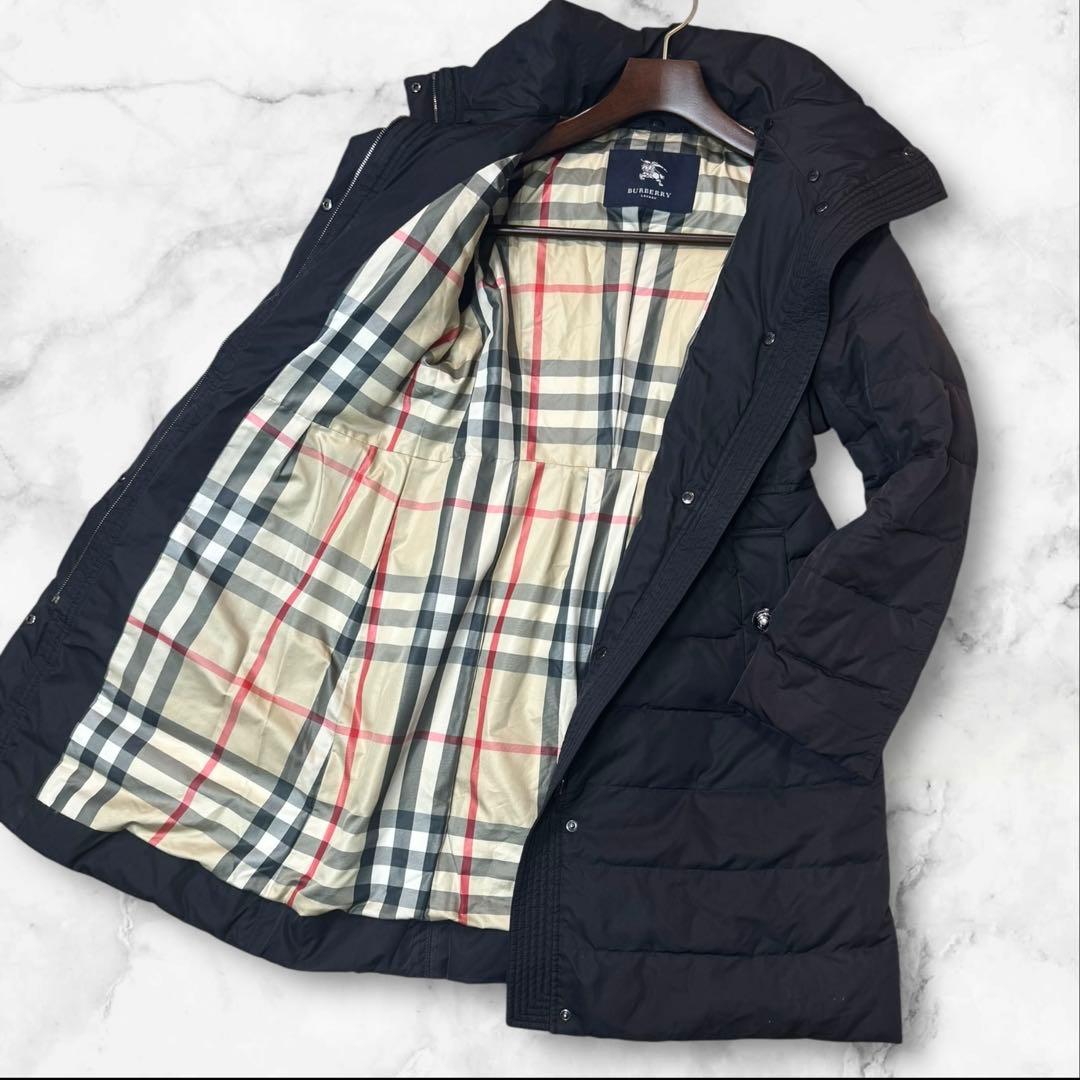 HK06 バーバリーロンドン　ダウンコート　ノバチェック　Aライン　9 M〜L