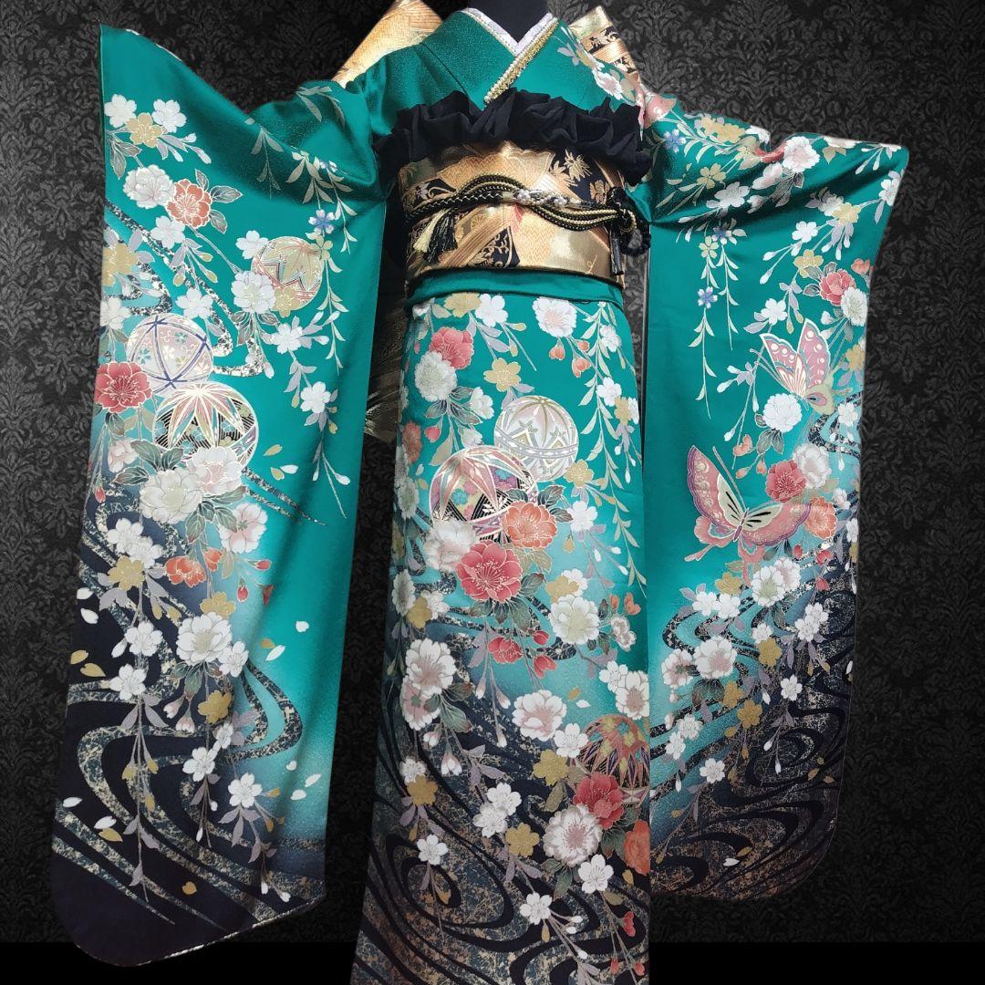 振袖フルセット(7点)・古典柄・やまと誂製・金彩加工・胴裏正絹・正絹