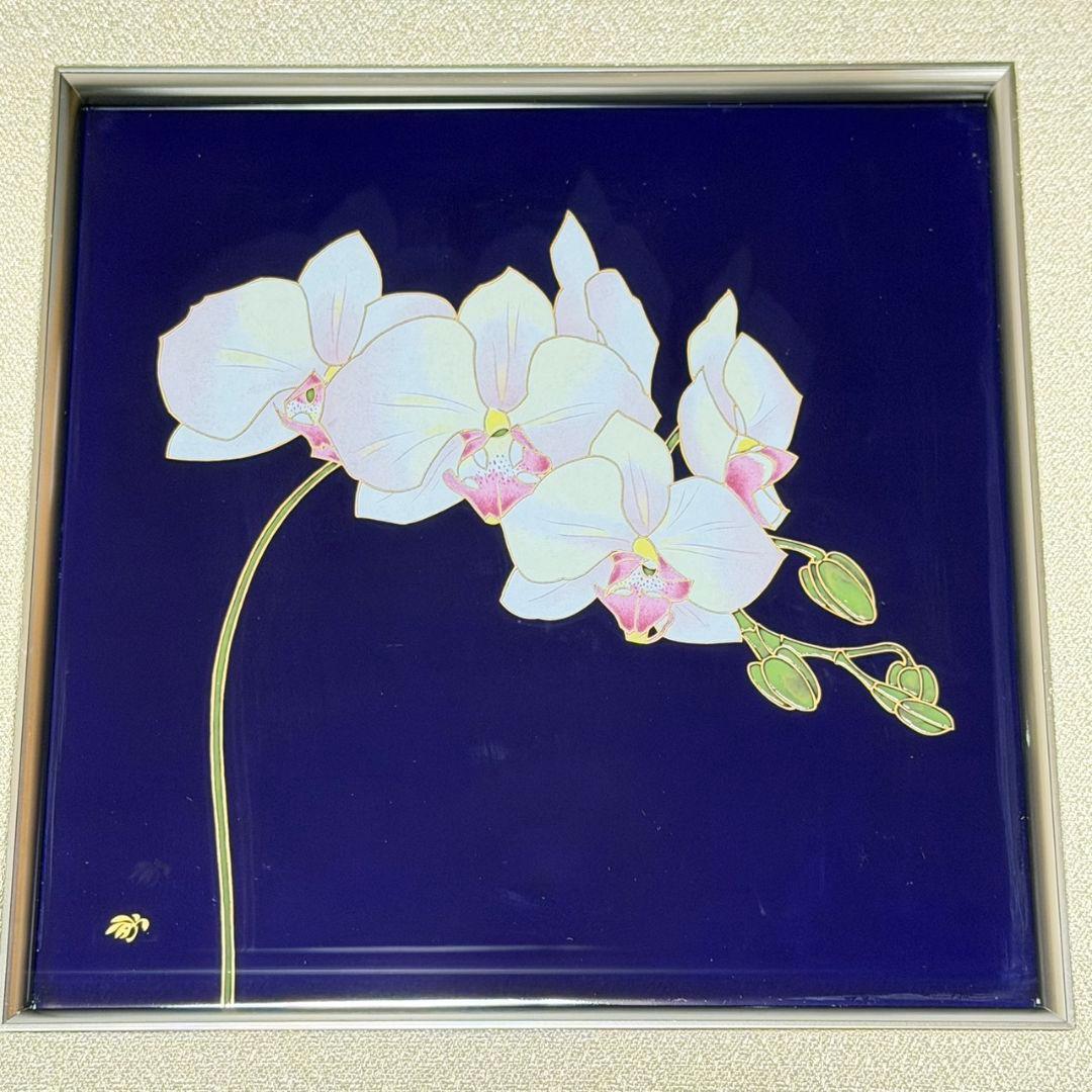 美品 元箱あり☆香蘭社 ルリ胡蝶蘭 陶画 陶額 壁掛け フレーム入り アート