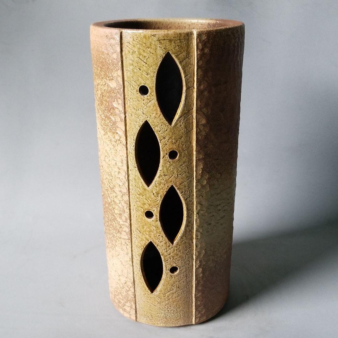 信楽焼傘立て 前茶彫 信楽焼 高さ４２cm