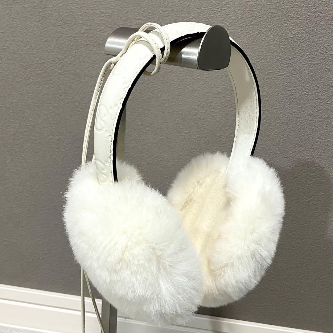 グッチ［イヤーマフ］シマ　GG　レザー　ファー　紐付き　モコモコ　耳あて
