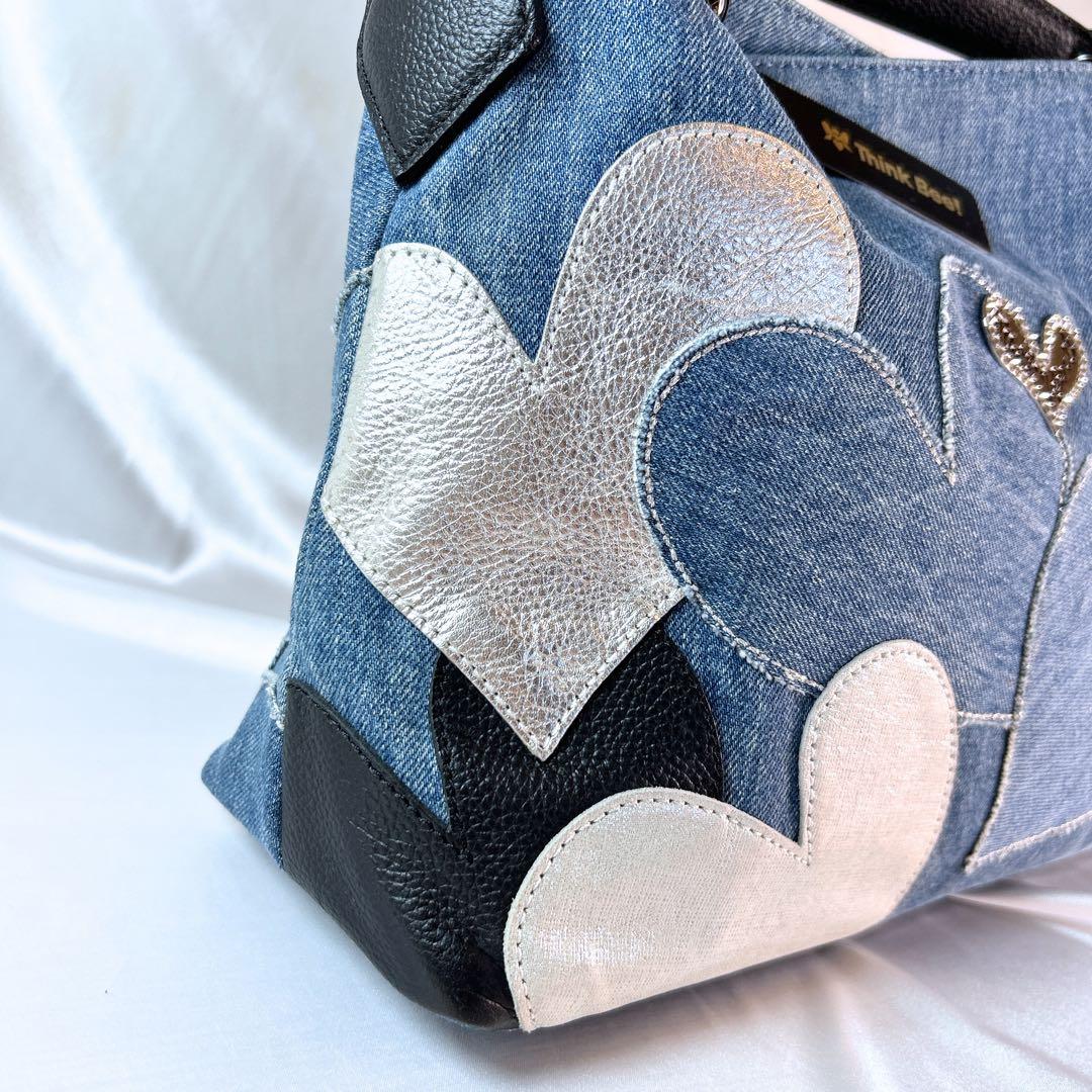 美品 シンクビー ワンショルダーバッグ スプマンテブルー デニム ハート