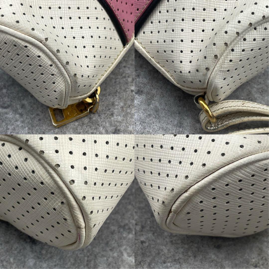 【微美品】PRADA プラダ　レザー　ポーチ　バイカラー　三角ロゴ