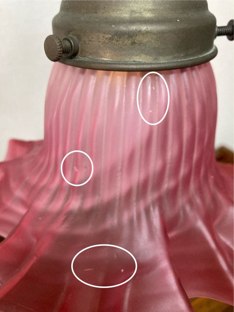 アンティーク☆磨りガラスシェード テーブルランプ＊欠けあり