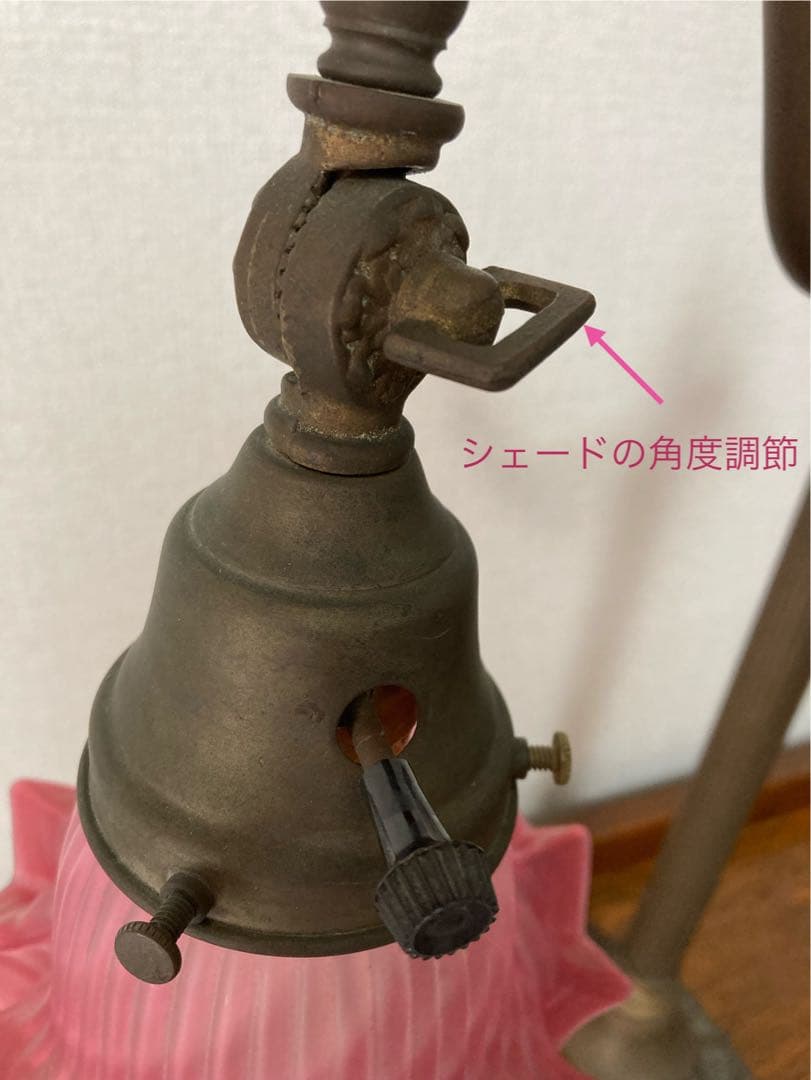 アンティーク☆磨りガラスシェード テーブルランプ＊欠けあり