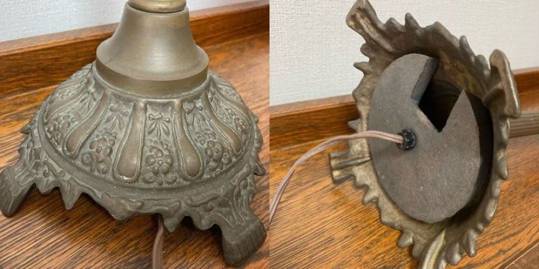 アンティーク☆磨りガラスシェード テーブルランプ＊欠けあり