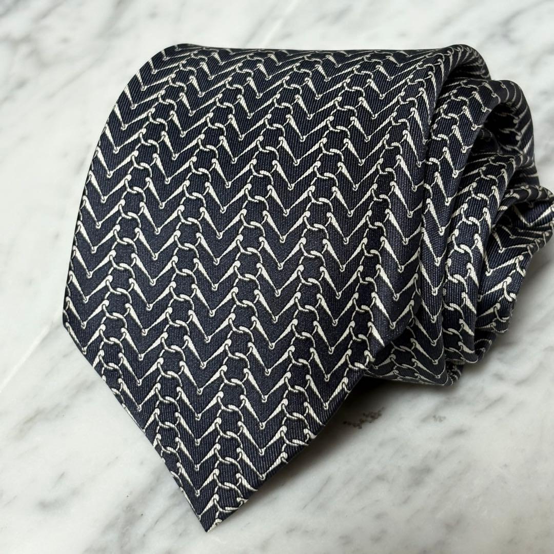 HERMES ネクタイ グレー パターン柄 総柄