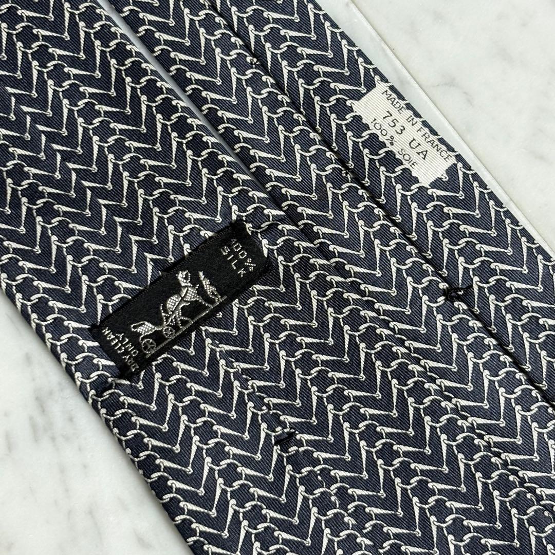 HERMES ネクタイ グレー パターン柄 総柄
