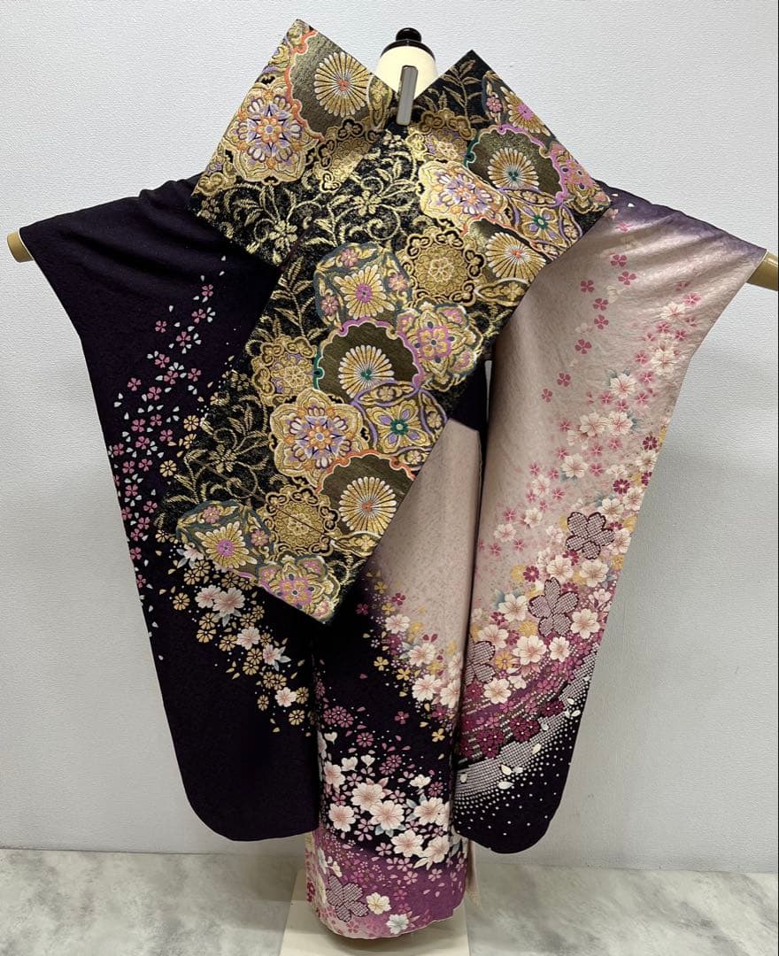 希少サイズ　振り袖　フルセット　長襦袢付　金彩加工　銀通し　長尺袋帯756